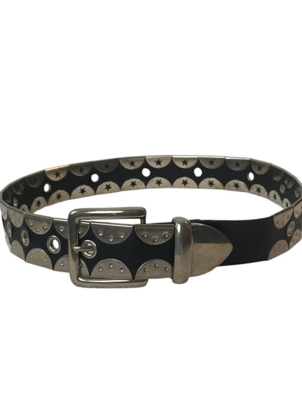 Black Leather Belt With Silver Coloured Flat Studs Statement Piece Size S